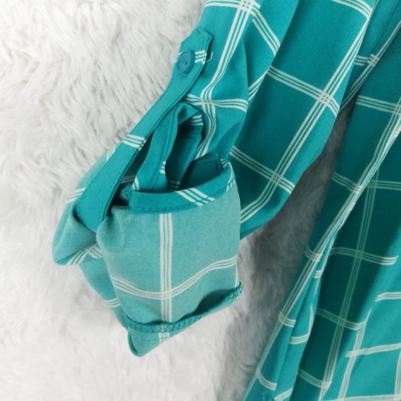 Notations Womens Shirt Top Button Down Blue Check Roll Tab Long Sleeve Petite PL - Picture 7 of 13